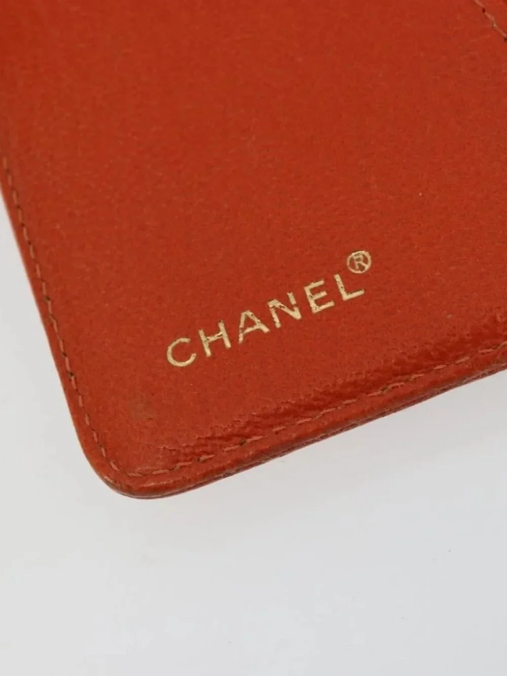 CHANEL Day Planner Cover Leather Orange CC Auth 133201